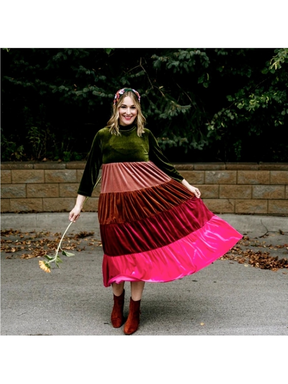 Bohemian Velvet Rainbow Tiered Maxi Dress size x1.